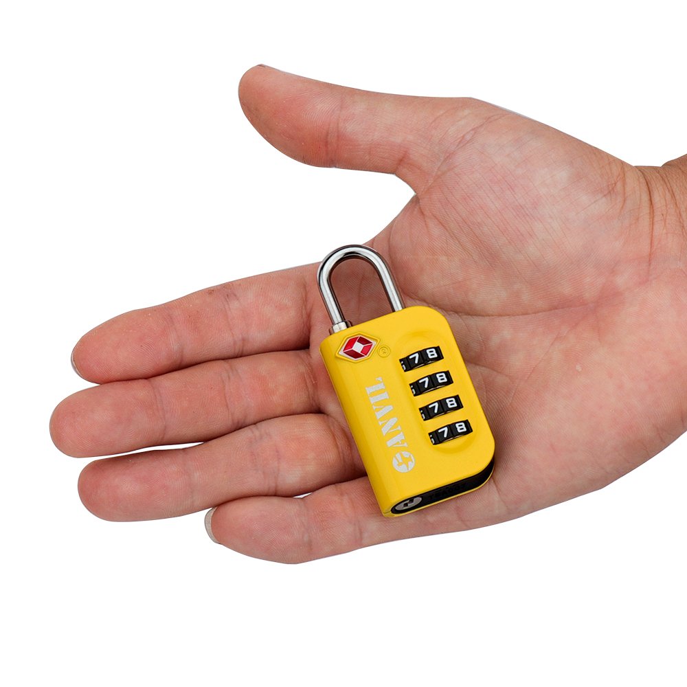 ANVIL TSA Approved Luggage Lock – 4-Digit Combo with Easy-Read Window, for Suitcases, Backpacks, Lockers – Yellow 2 Pack