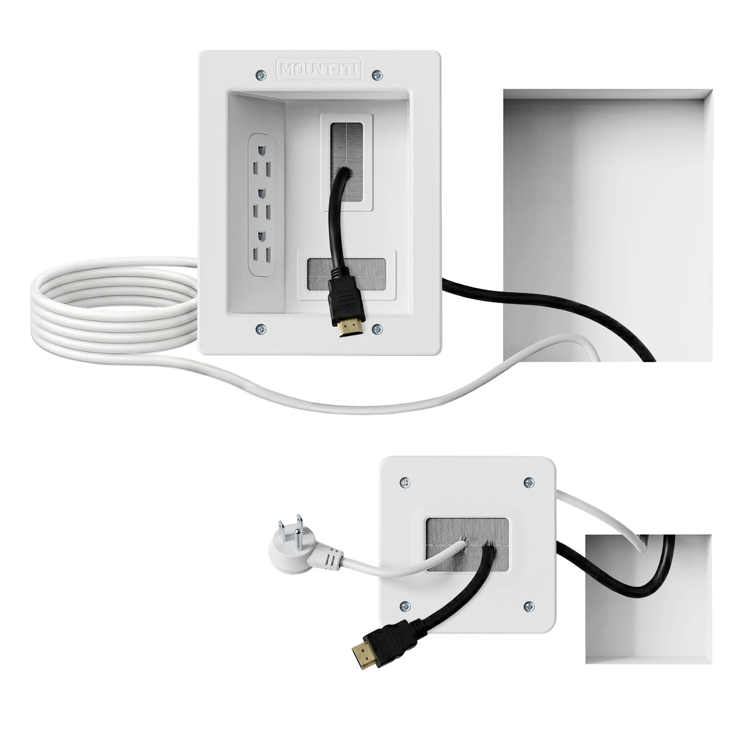 Mount-It! in-Wall TV Cable Management Kit with Recessed Power - Triple Outlet, 9ft Extension Cord and Hand Saw - Easy, Safe TV Outlet Wall Kit and TV
