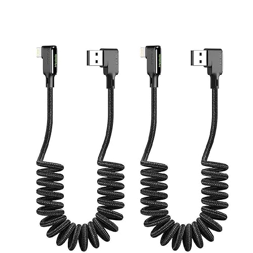 mcdodo [2 Pack] Anti Winding Cable, 90 Degree Retractable LED Coiled Cord Nylon Braided Sync Charge USB Data 6FT/1.8M Cable Compatible Phone…