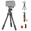 NEEWER TP09 Carbon Fiber Mini Tripod Compatible with iPhone, 20" Lightweight Compact Travel Desktop Tripod Stand with Ball Head, Phone Holder, Remote