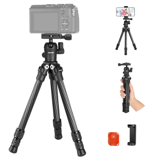 NEEWER TP09 Carbon Fiber Mini Tripod Compatible with iPhone, 20" Lightweight Compact Travel Desktop Tripod Stand with Ball Head, Phone Holder, Remote