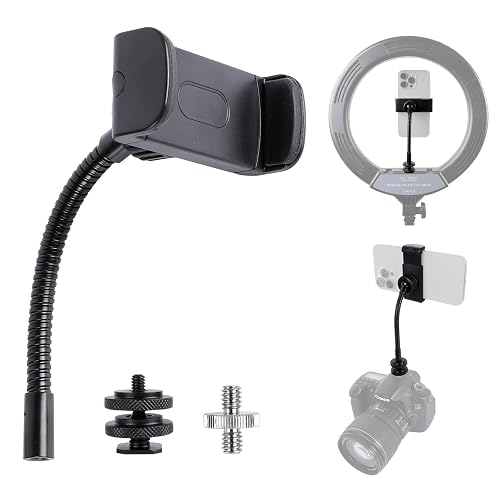 Universal Phone Holder for Ring Light, 1/4"-20 and Hot Shoe Adapter, Flexible Phone Mount for Ring Light and Tripod Stand Replacement