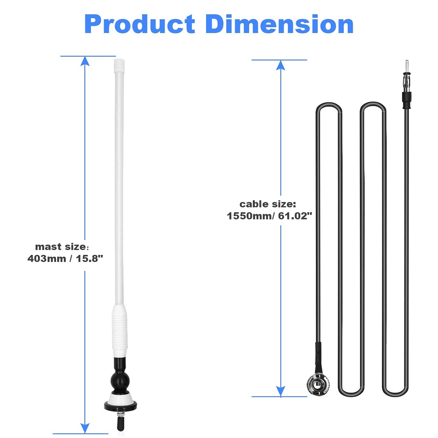 Boat Antennas Waterproof Marine Radio Antenna Car Flexible Rubber Mast FM AM Antenna for ATV UTV RZR SPA Yacht Camper GA057W (White)