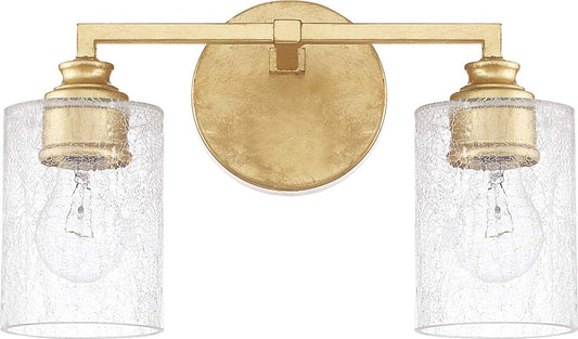 Capital Lighting 120521CG-422 Milan Iced Glass Bath Vanity Wall Mount, 2-Light 200 Total Watts, 9" H x 13" W, Capital Gold