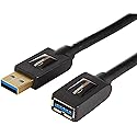 Amazon Basics 2-Pack USB-A 3.0 Extension Cable, 4.8Gbps High-Speed, Male to Female Gold-Plated Connectors, 6 Foot, Black