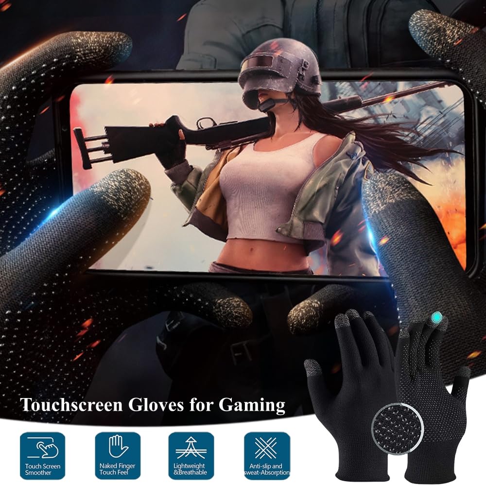 PXIRQ Touchscreen Gloves for Gaming: 0.3mm Silver Fiber Full-Fingertips, Ultra-Thin, Anti Slip & Breathable Seamless Gamer Gloves Sweaty Hands