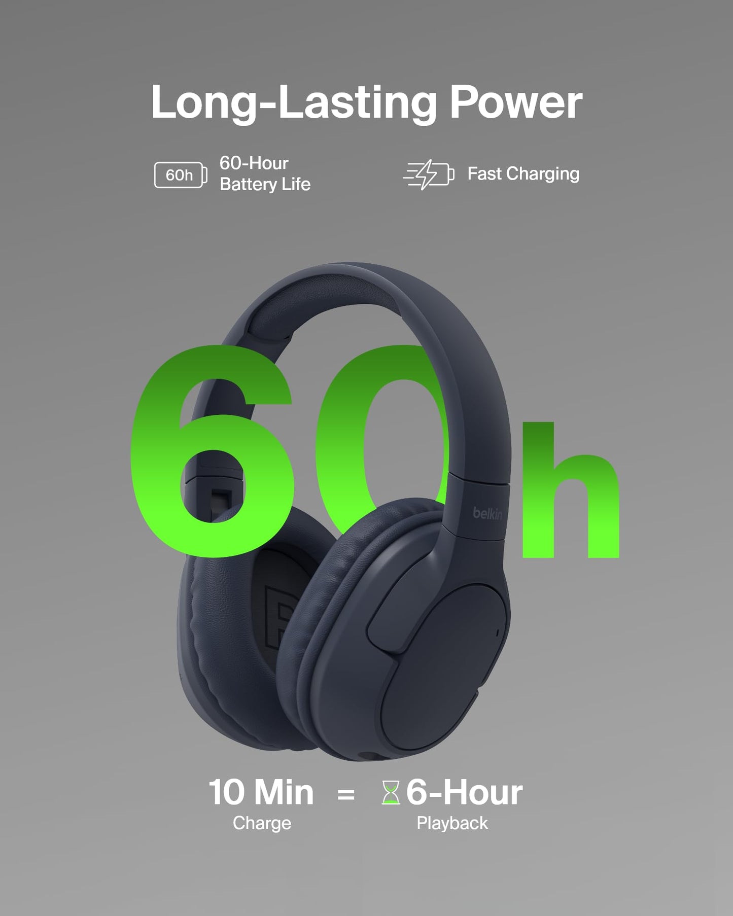 Belkin SoundForm Surround Bluetooth Over-Ear Headphones - Environmental Noise Cancelling Headphones - Wireless w/ 60H Playtime & Soft Ear Cups…