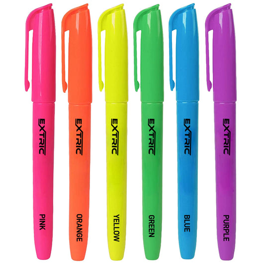 EXTRIC 6 Pack Highlighters, Fluorescent Assorted Colors, Quick Dry, Pen Style Chisel Tip highlighter marker, Smudge Free, Pocket Size