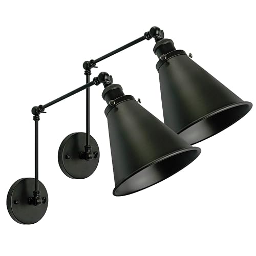 DZSUMY Industrial Black Wall Sconce,Angle Adjustable Decorative Modern Farmhouse Wall Mount Light for Living Room Wall Lamp Set of 2