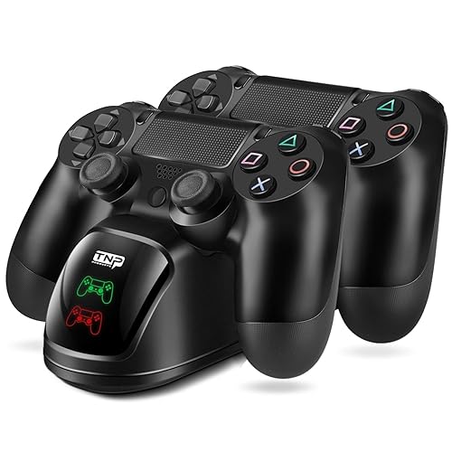 TNP PS4 Controller Charging Station Dock Stand PS-4 Dualshock Control Gamepad USB Port Dual Charger Cradle Base with Cable & LED Indicator for Sony