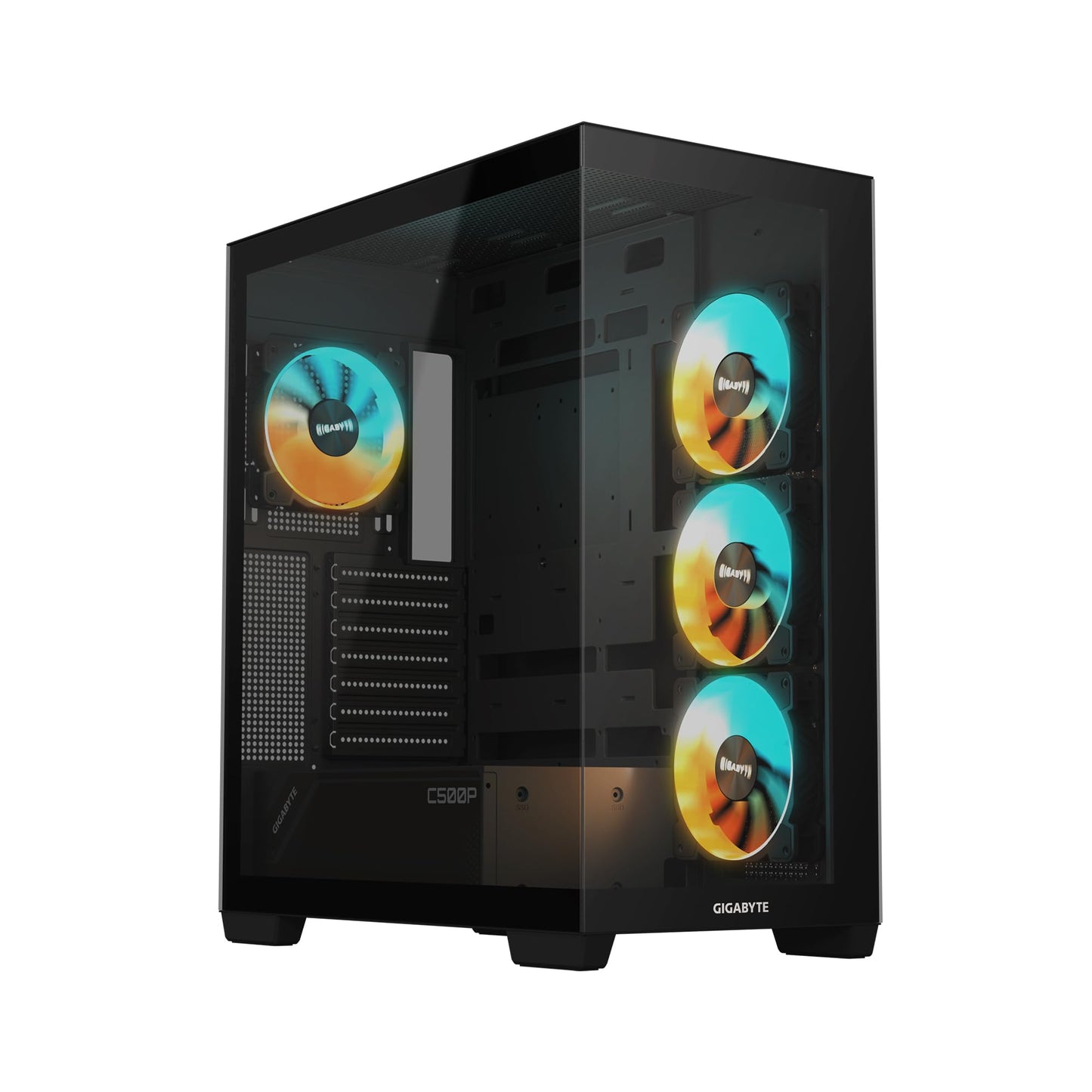 GIGABYTE C500 Panoramic Stealth - Black Mid Tower PC Gaming Case, Tempered Glass, USB Type-C, 4X ARBG Fans Included (GB-C500P ST)