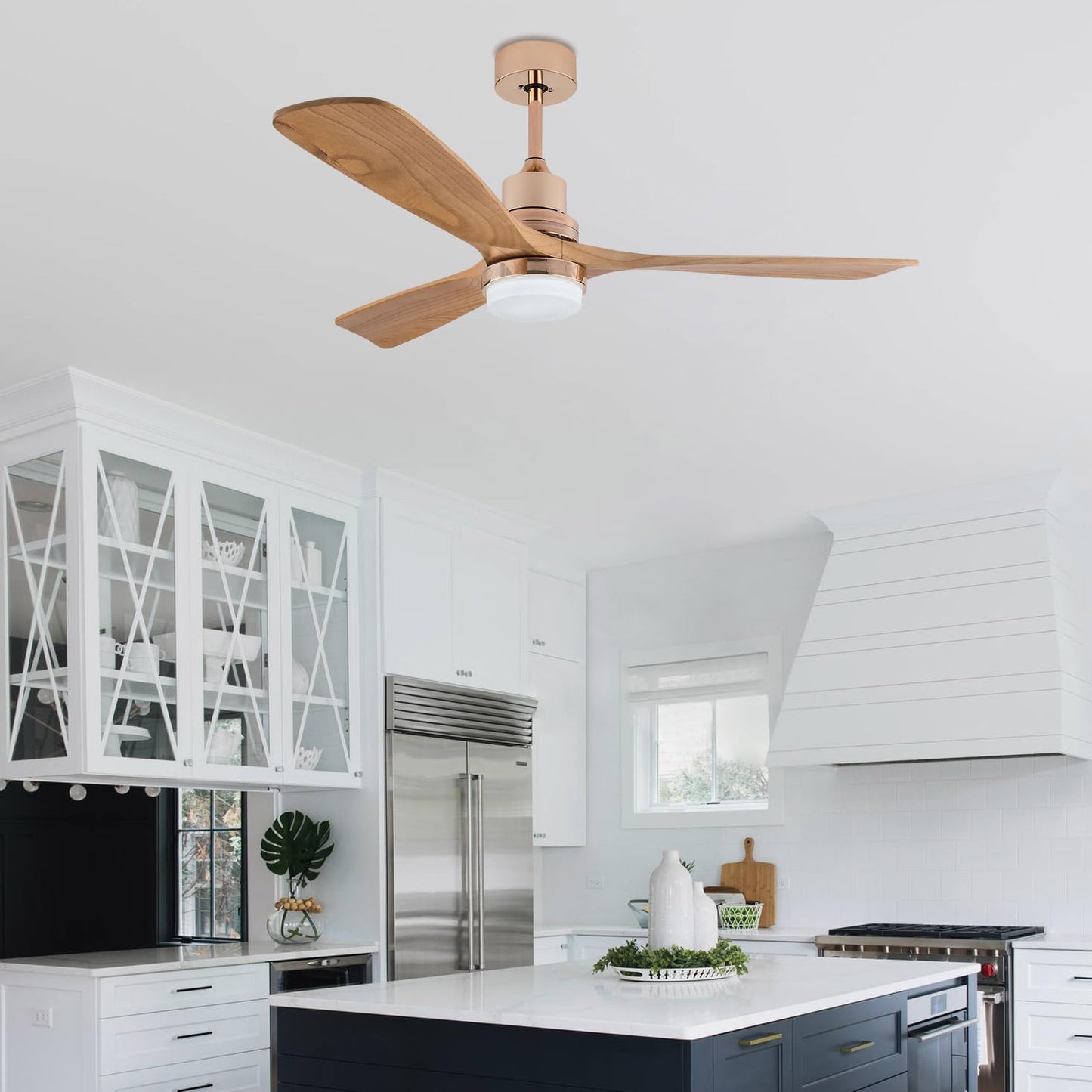 Tiozuiu 48 Inch Smart Ceiling Fan, Indoor/Outdoor Ceiling Fans with LED Lights (Warm, Warm White, White) and Remote, 6-Speed Timing Low Noise, Modern