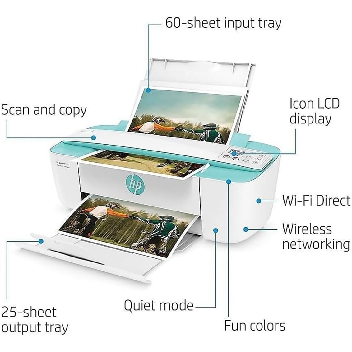 HP - DeskJet 3755 Wireless All-in-One Instant Ink Ready Inkjet Printer - Seagrass (Renewed)