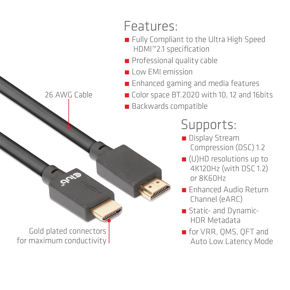 Club 3D CAC-1374 Ultra High Speed HDMI 2.1Cable 4K 120Hz 8K 60Hz M/M 4m - 13.12ft