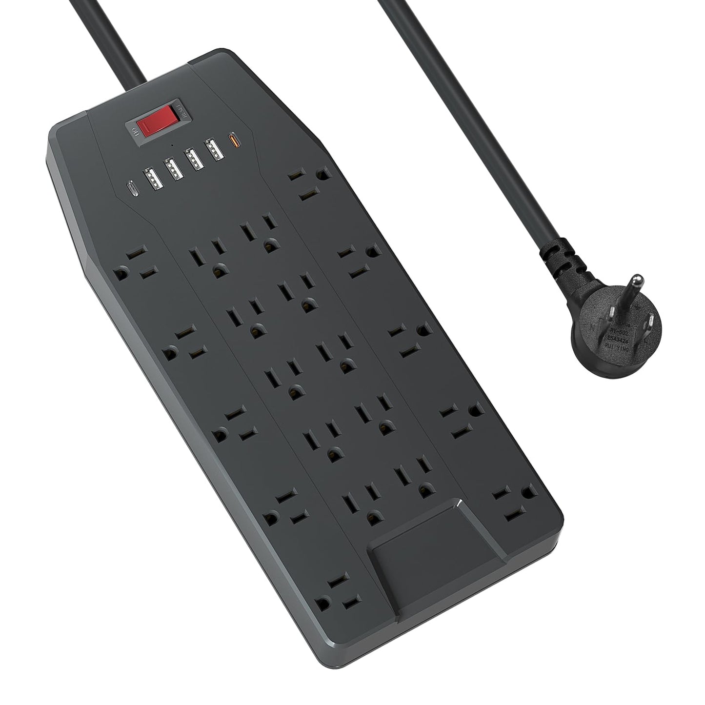 ZHANGONG Surge Protector Power Strip with 20 AC Outlets, 6 USB Ports (2 USB C), 1875W/15A, 2000J, 6.5FT Flat Plug Heavy Duty Extension Cord with 2
