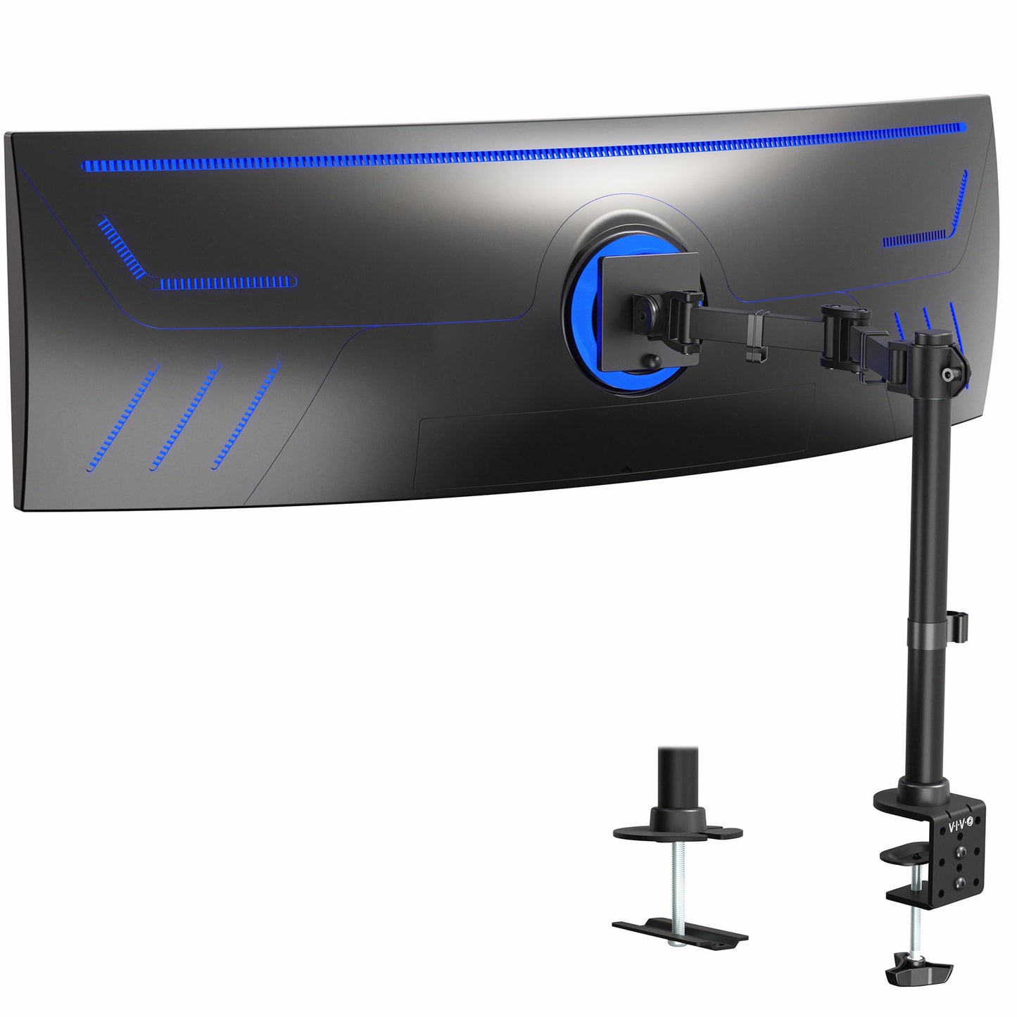 VIVO Single Ultra-Wide Monitor Desk Mount for up to 49 inch Ultrawide Screens, Clamp-on Adjustable Stand Holds 44 lbs, VESA up to 100x100mm, Black