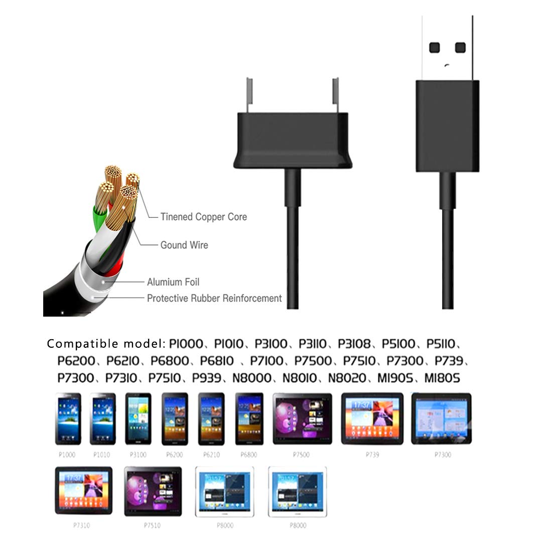 Charging Sync Data Charger Cable Cord-30-Pin Compatible for Old Samsung Galaxy tab 2 10.1 8.9 7.7 7.0 Plus inch N8000/N8013/SGH-I497, GT-P5113