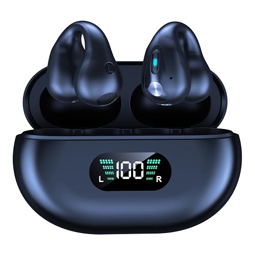 Taanimo Wireless Clip Earbuds with Earhooks Mini Bone Conduction Headphones Waterproof Bluetooth 5.3 Open Ear Earbuds Cycling Earpiece Noise Canceling