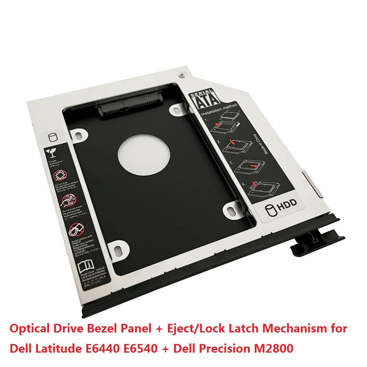 2nd HDD SSD Hard Drive Optical Bay Caddy Frame Tray Bracket for Dell Latitude E6440 E6540 Precision M2800 with Ejector + Bezel/faceplate