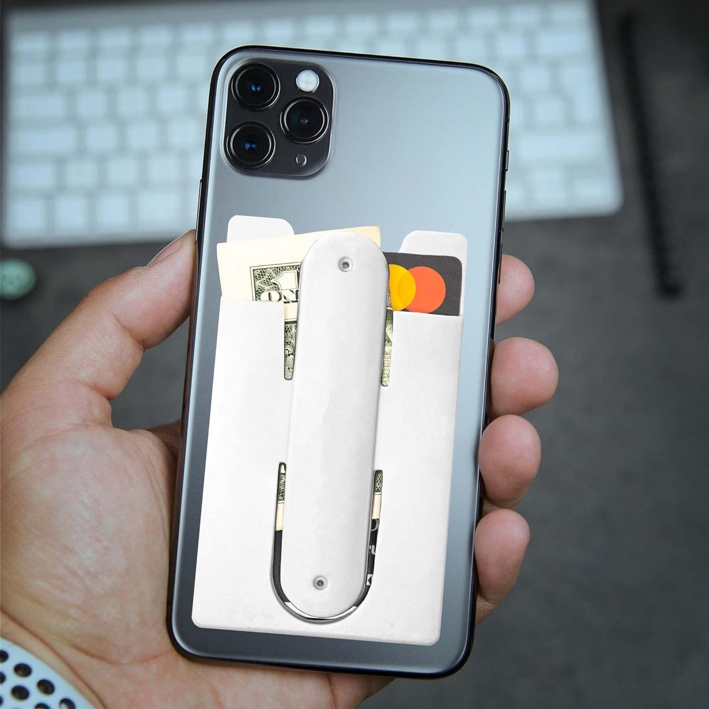 Nuke Armor Silicone Phone Card Holder Pocket With Phone Stand, Stick On Wallet, Adhesive Credit Card Pouch, White - Pack of 2