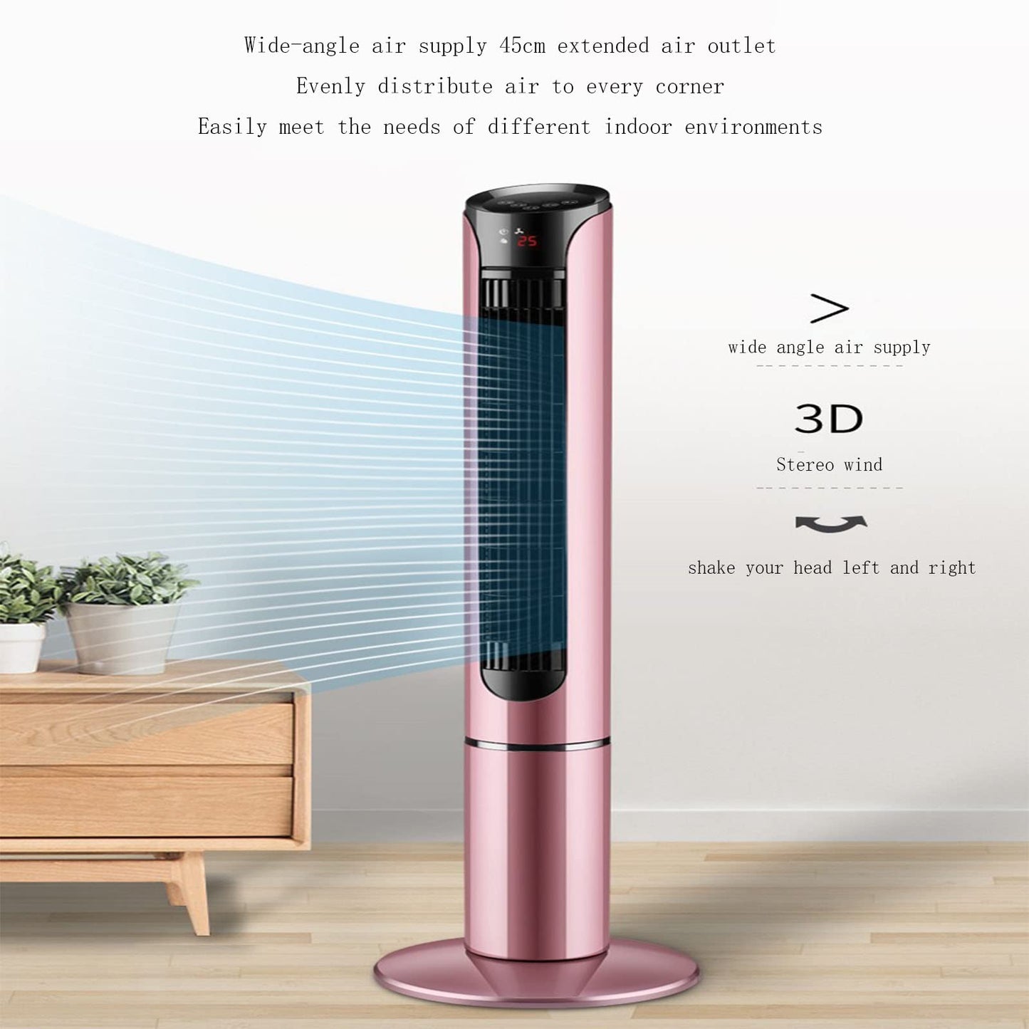 Freestanding Tower Fan 15h Timer Oscillating Fan Bladeless Fan 3 Speed Oscillating Cooling Fan Standing Floor Fans (Pearl White) (Rose Gold)