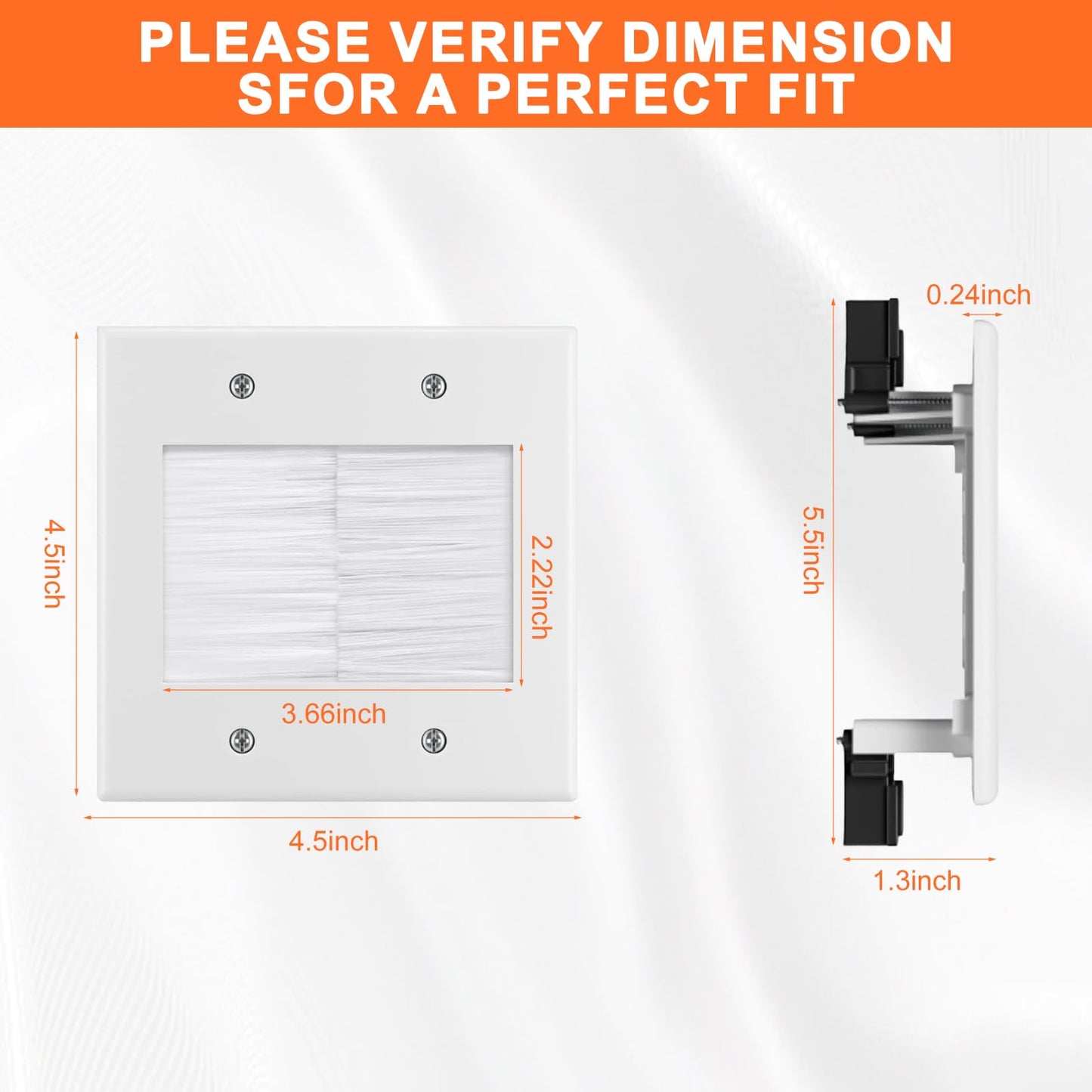 in Wall Cable Management Kit for Wall Mounted TV 2 Gang Brush Wall Plate - Cable Pass Through Wire Hider for Cable Management,Cord Hider for Ethernet