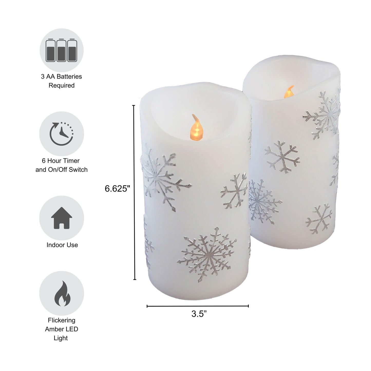 LumaBase Battery Operated Wax LED Candles, Snowflake - Set of 2