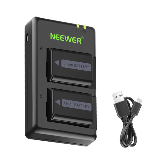 Neewer 2-Pack NP-FW50 Replacement Battery and Dual USB Charger Compatible with Sony ZV-E10, A7, A7R, A7RII, A7II, A7SII, A7S, a3000, a5000, a6000