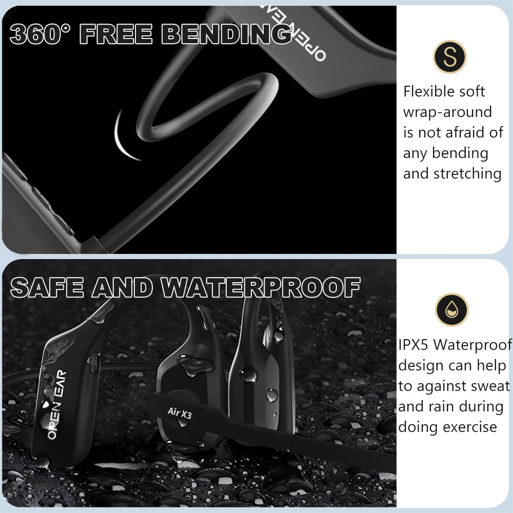 GkGk Open Ear Bluetooth Headphones, Air Conduction Wireless Bluetooth V5.3 Headset with Built-in Mic for Running, Driving and Outdoor Sports