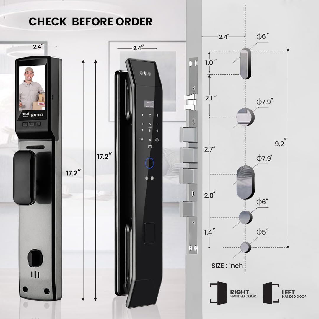 Smart Door Lock with 3D Face Recognition & Camera, Video Doorbell with Intercom, Fingerprint Keyless Entry, Password, IC Card, Key, Alexa Compatible