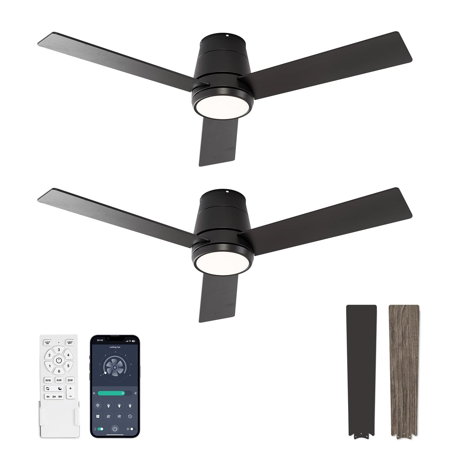 warmiplanet 42 Inch Small Ceiling Fan with Lights and Remote, Quiet DC Motor, Flush Mount Indoor Ceiling Fan for Bedroom Kitchen, 6 Speeds Reversible