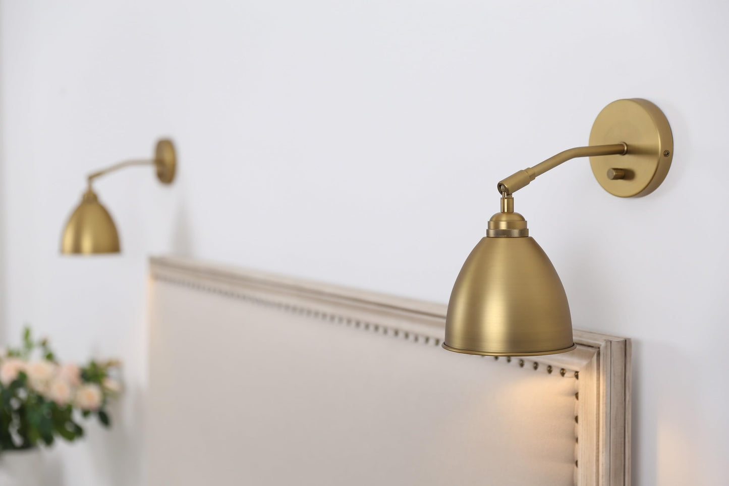 Yosoan Gold Wall Sconce Set of 2, Modern Brass Indoor Light Lights Lighting Fixtures with Metal Shade, Home Decor Wall Mount Swing Arm Lamp
