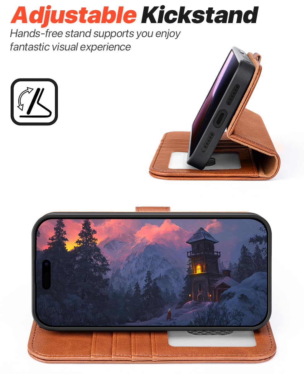 OCASE for iPhone 17 Pro Max Detachable Wallet Case with Card Holder, 2 in 1 PU Leather Flip Folio with RFID Blocking Stand Wrist Strap Shockproof