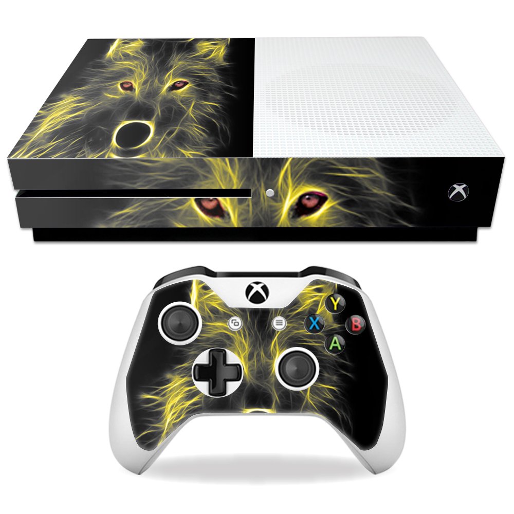 MightySkins Skin Compatible with Microsoft Xbox One S - Neon Wolf | Protective, Durable, and Unique Vinyl Decal wrap Cover | Easy to Apply, Remove