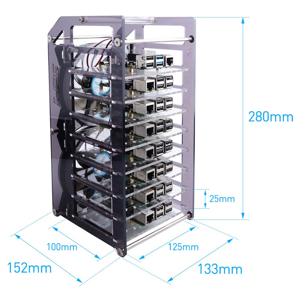 GeeekPi Cluster Case for Raspberry Pi - Stackable 8-Layer Rack With 120mm RGB LED 5V Cooling Fan for Raspberry Pi 4B/3B+/3B/2B/B+ and Jetson Nano
