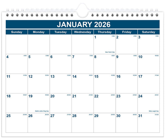 Calendar 2026-2027 - Monthly Wall Calendar from July 2026 - June 2027, Spiral Binding Hanging Wall Calendar 2026 for Home/Office, 8.5" x 11", Blue