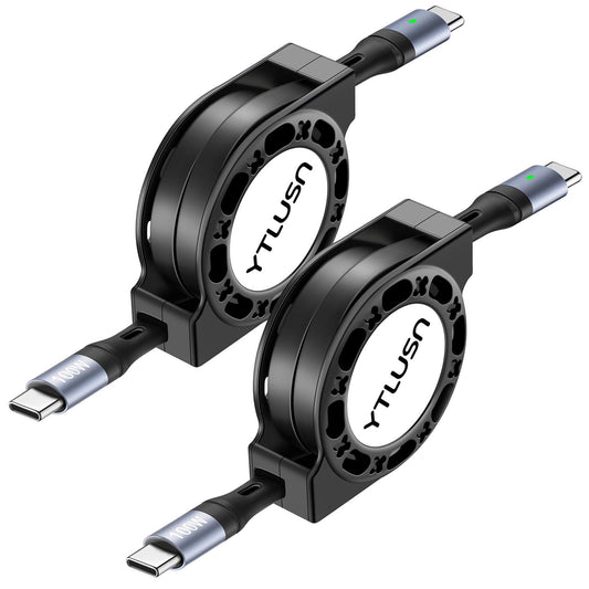 Retractable USB C Cable 100W, [2Pack 4Ft] LED USB C to USB C Cable 5A Fast Charging Cable,Type C to Type C Charger Cord,USB C Cord for iPhone