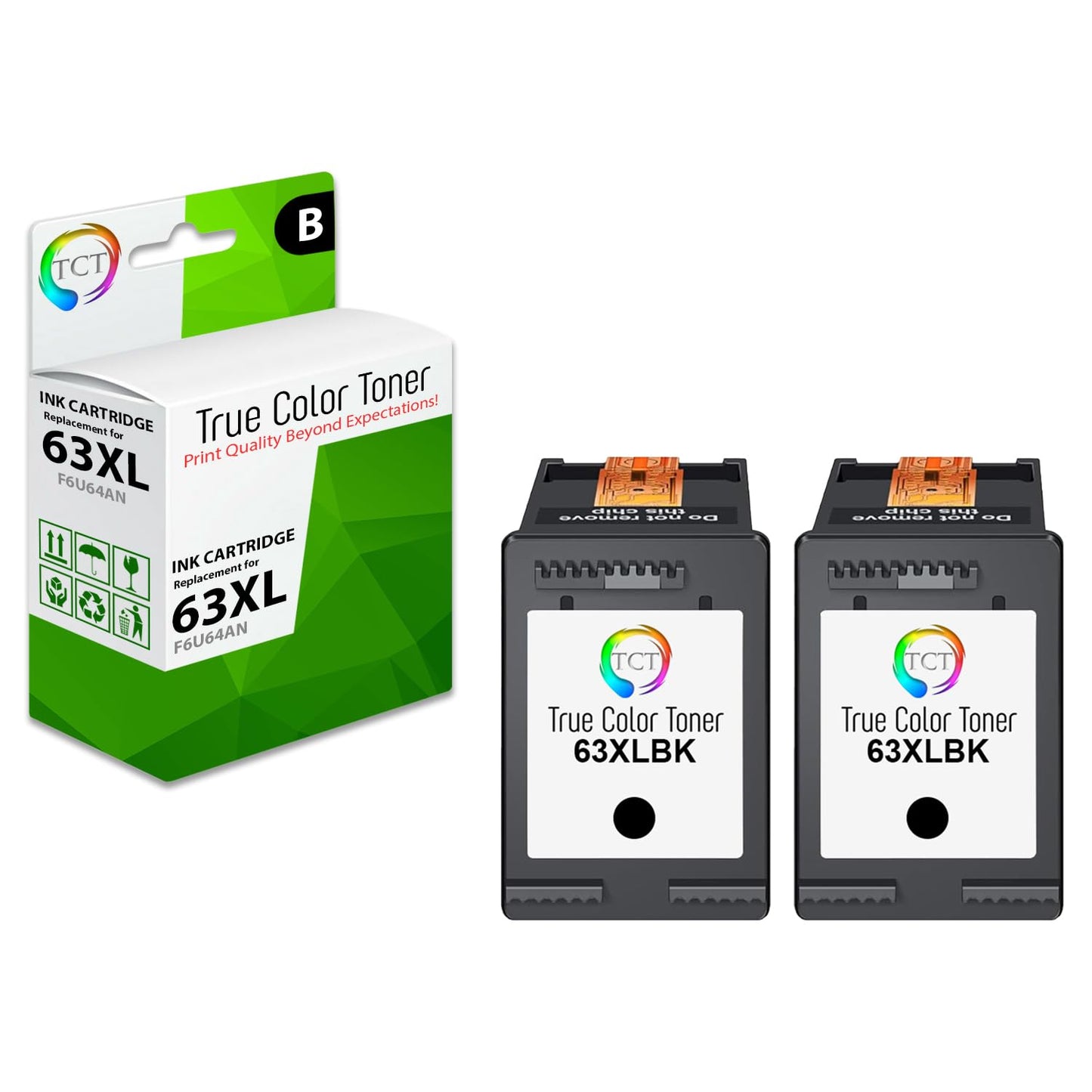 TCT 63XL Black Ink Cartridge 2 Pack - Compatible Replacement for HP 63XL F6U64AN Black High Yield Works with HP Deskjet 1110 2130 3630 Envy 4520