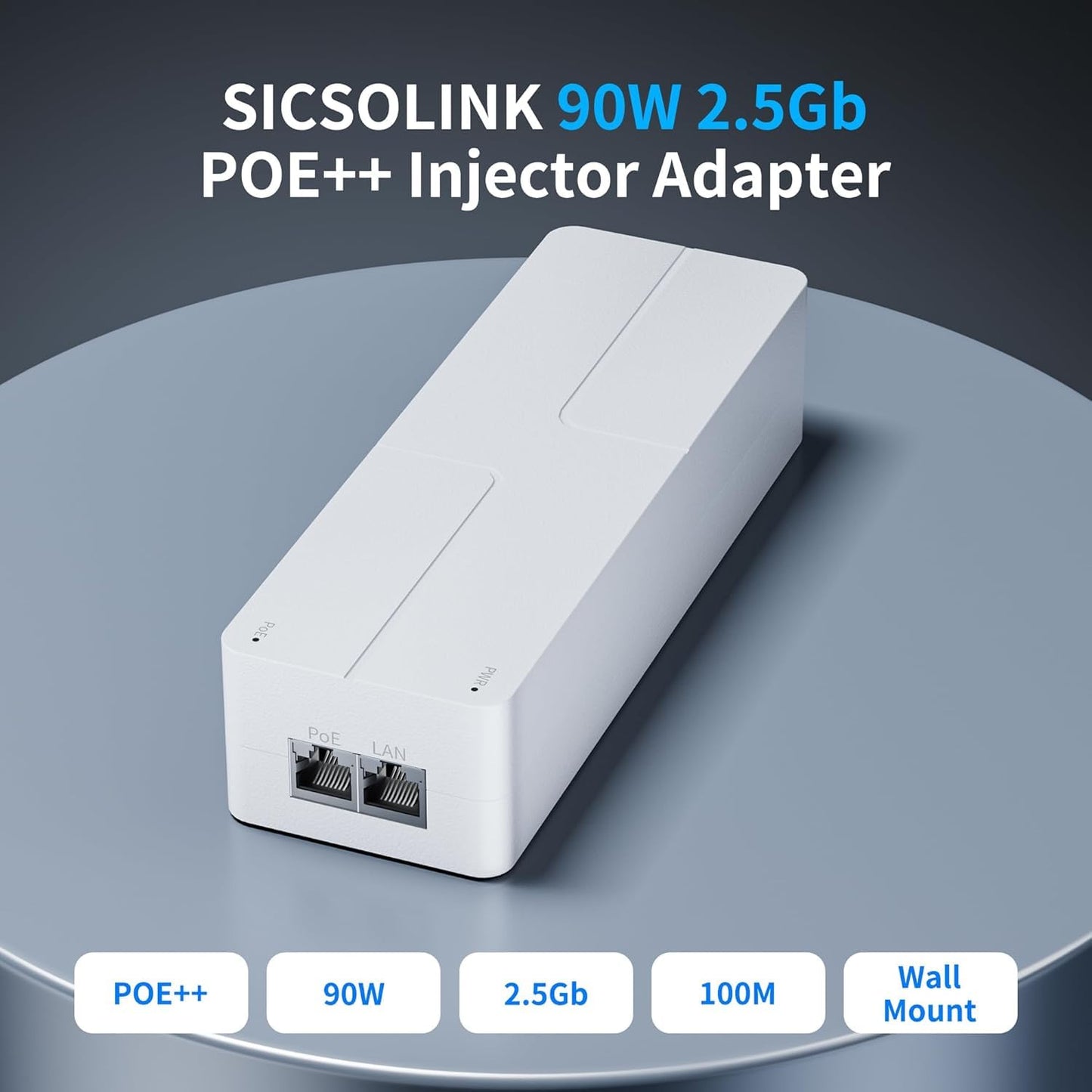 SICSOLINK 2.5Gb PoE+ Injector, 90W