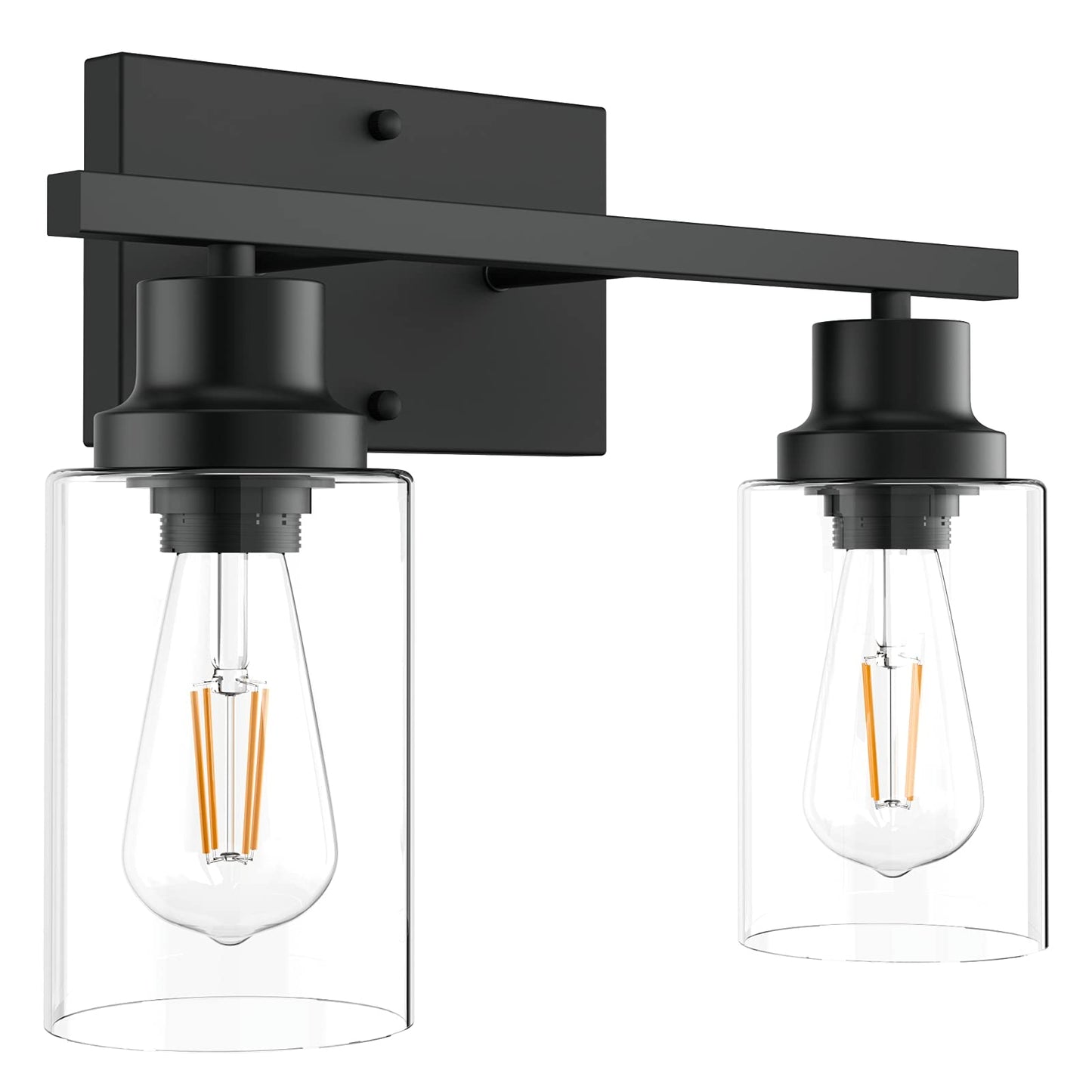 Tipace Industrial Vanity Light Fixture,2-Light Matte Black Bathroom Lighting with Clear Glass Shades Wall Sconces Fixture (Bulb not Include)