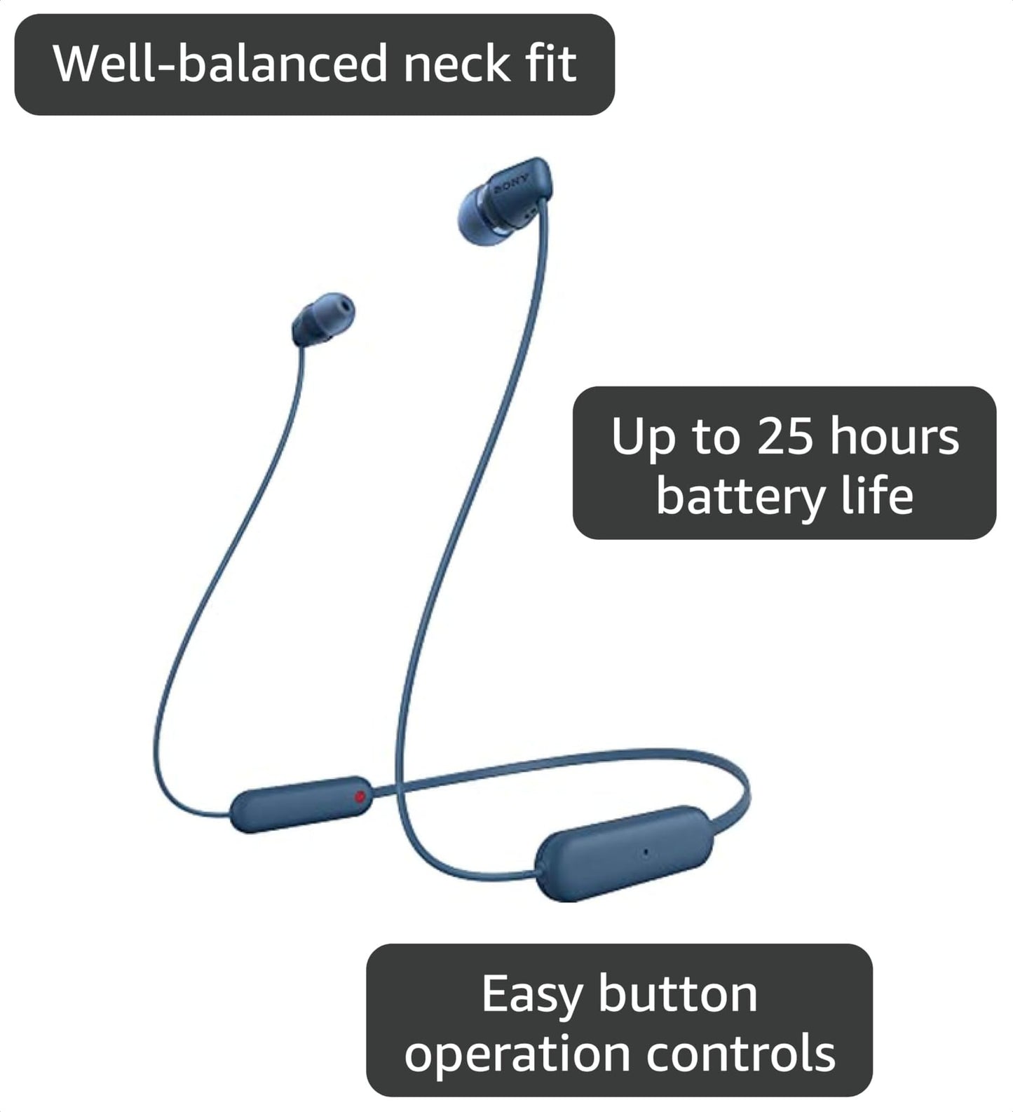 Sony WI-C100 Wireless in-Ear Bluetooth Headphones with Built-in Mic, Blue