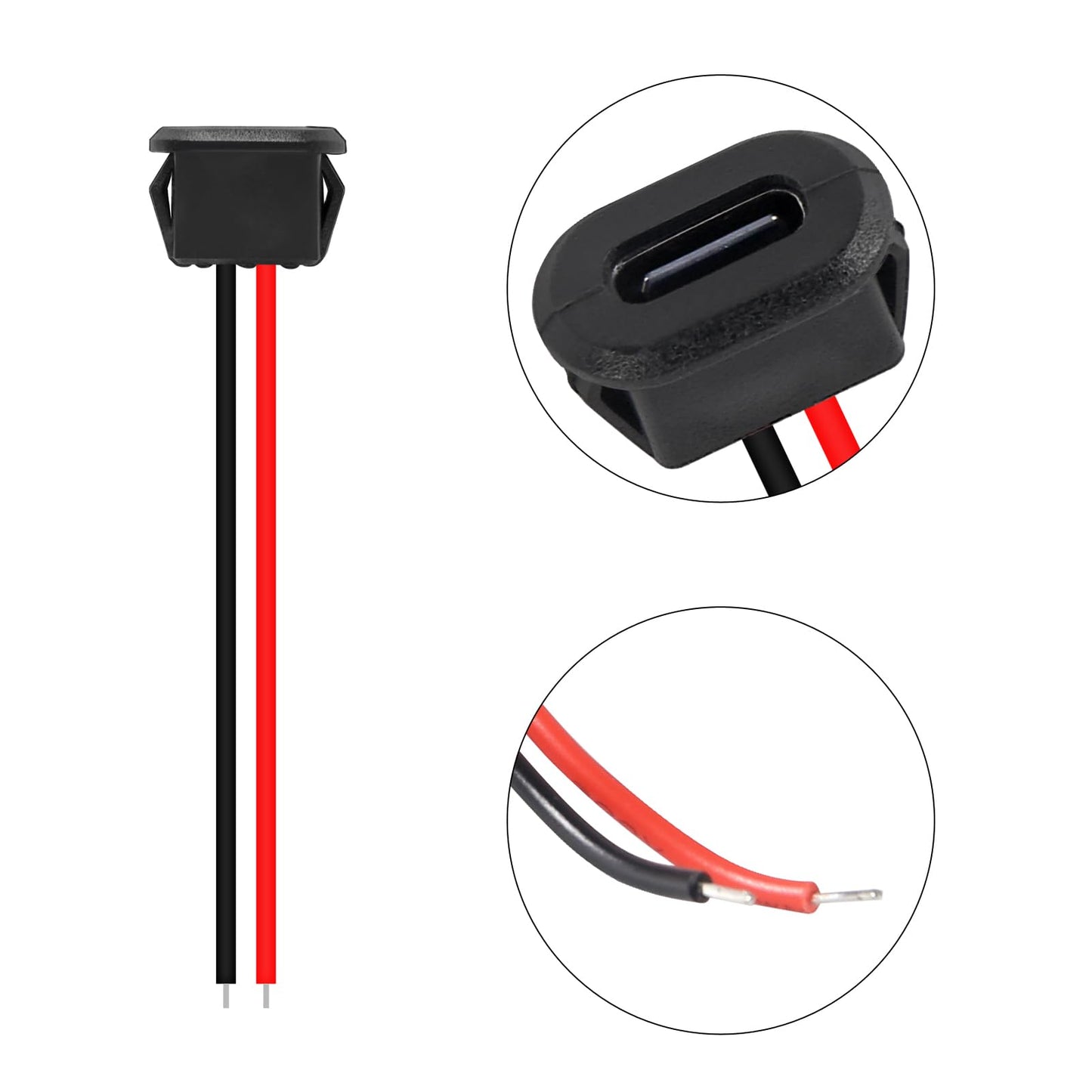 10PCS Type-C Female 2Pin USB Connector Type-C Waterproof with Female Socket Fast Charging Jack Charging Port USB-C Charger Plug Socket