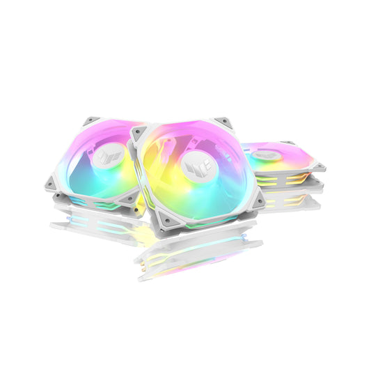 ASUS TUF Gaming TR120 120mm ARGB White Reverse Fan Blade Triple Pack 28mm Fan Frame, 2.75mm H2O Static Pressure, 76.3 CFM Airflow, Double-Layer LED
