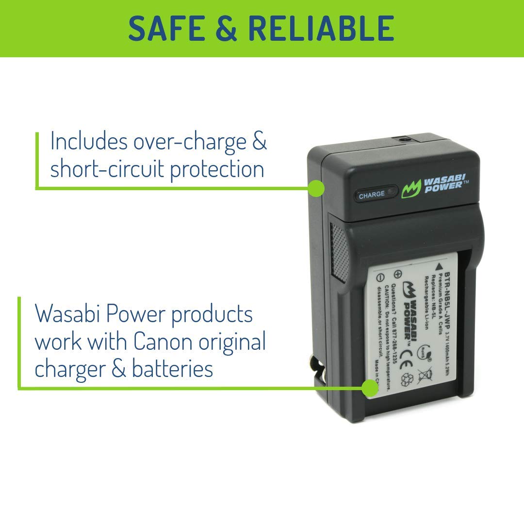 Wasabi Power Battery (2-Pack) and Charger for Canon NB-5L and Canon PowerShot S100, S110, SD700 IS, SD790 IS, SD800 IS, SD850 IS, SD870 IS, SD880 IS