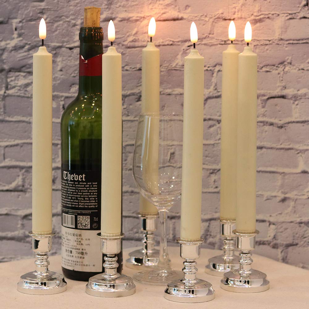 GenSwin Window Flameless Taper Candles with Remote & Timer, Battery Operated LED Candle Flickering Warm 3D Wick Light with Suction Cups, Set of 6 Real