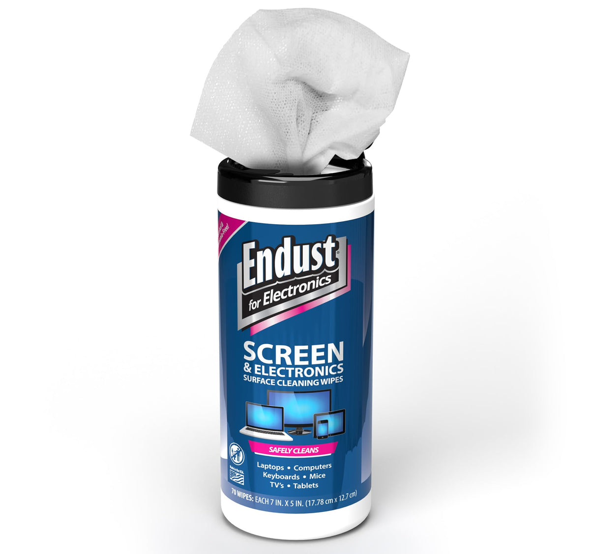 Endust For Electronics; Screen & Surface Cleaning Wipes, For TV, Phone, Computer Monitor, Laptop, Tablet, Pre-Moistened, Alcohol and Ammonia Free, 70 Count, 6 Pack (11506P6)