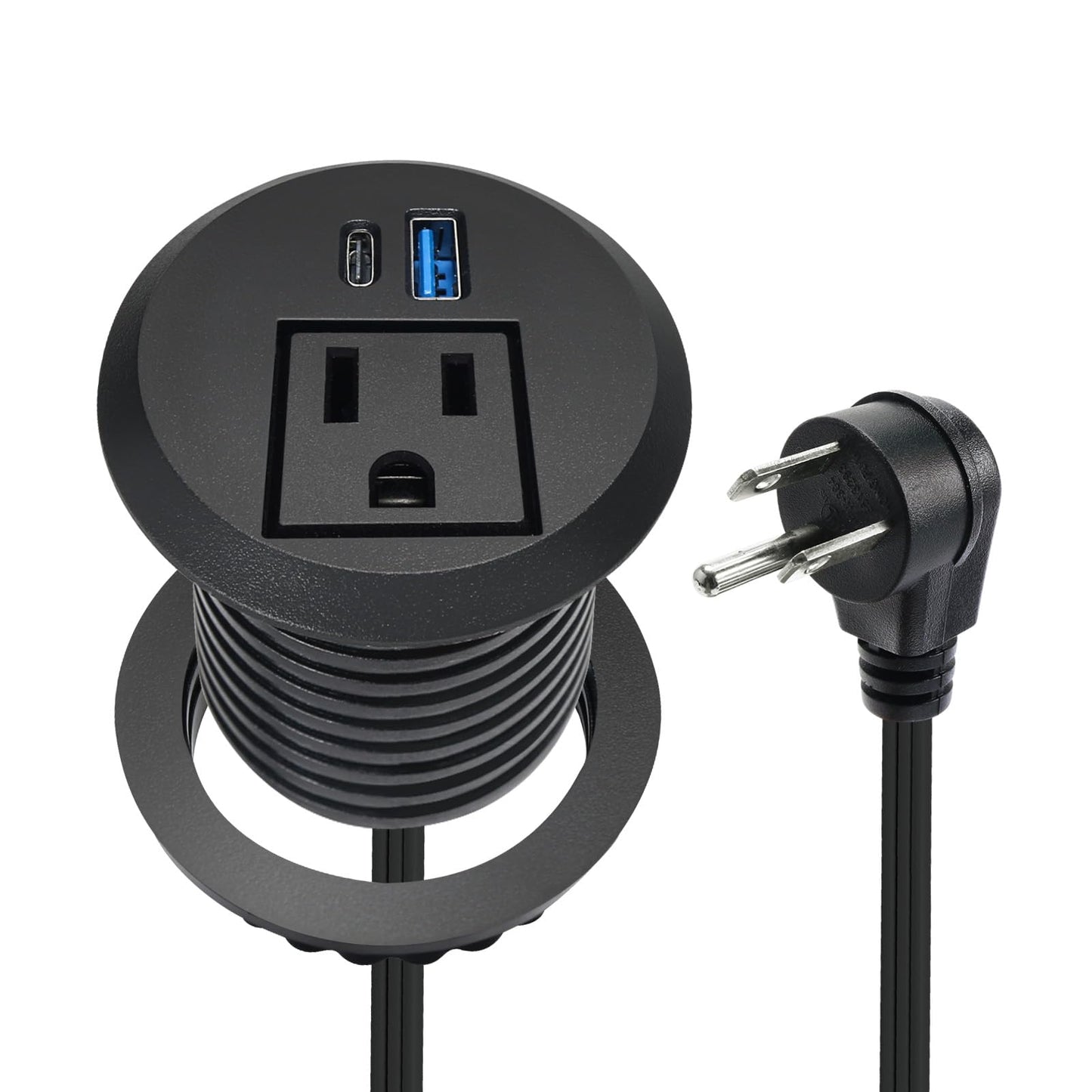 20W USB-C Fast Charge Recessed Power Grommet, 2 inch Flush Mount Desk Outlet with 6.5 FT Extension Cord, Space-Saving Countertop Power Strip for Home