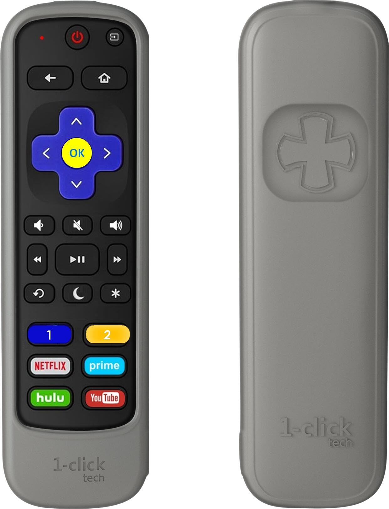 [w/Cover] 1-clicktech New Remote for Roku TV w/6 Customizable HotKeys, for TCL Hisense Onn Sharp Sanyo Hitachi Element Insignia Westinghouse Magnavox