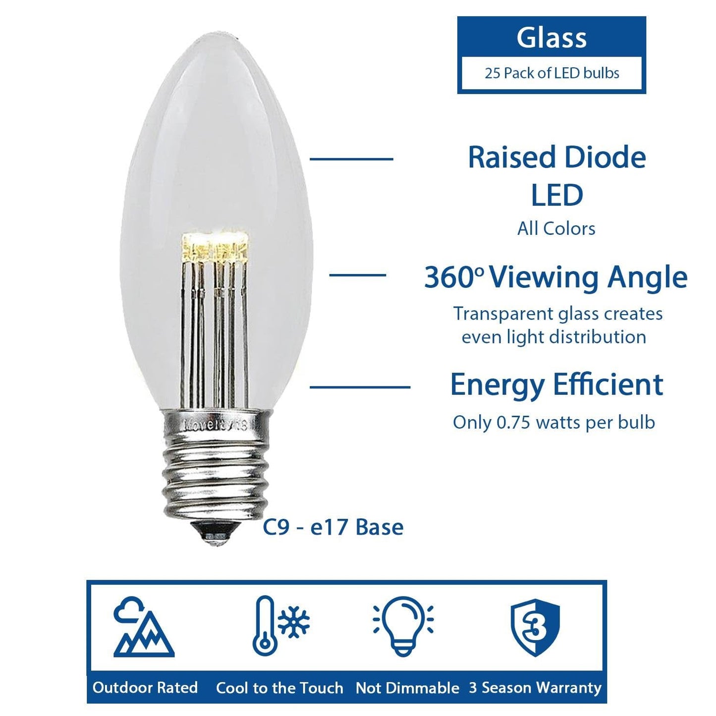 Novelty Lights 5 Pack Pure White C9 LED Outdoor Christmas Light Bulbs