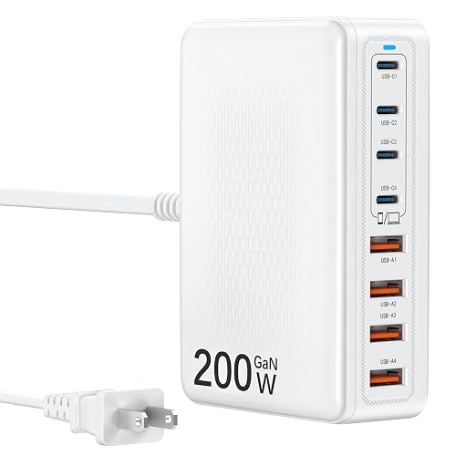 USB C Charger Block 200W Charging Station Hub for Multiple Devices Upgraded GaN III 8-Port PD 65W Fast Laptop Power Adapter for MacBook